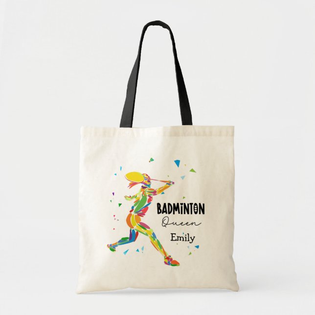 Custom Badminton Queen Colourful Abstract Player Tote Bag (Front)