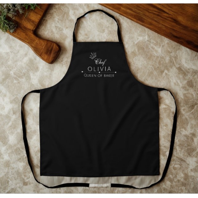 Custom Baker Queen | Baker Lover White Text Apron (Modern custom chef name apron)