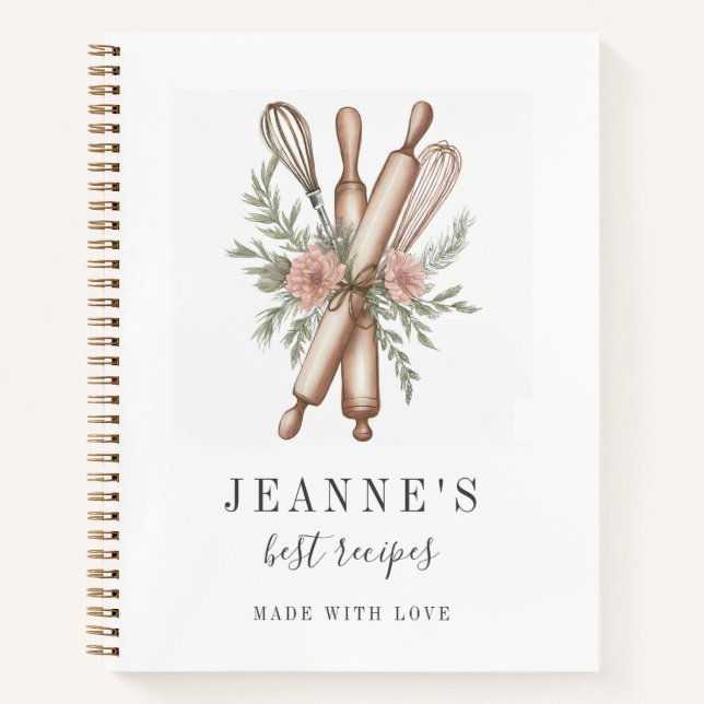 Custom Bakers Rolling Pin Whisk Recipe Templates Notebook (Front)