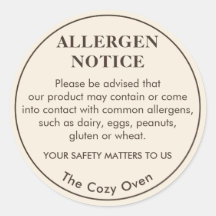 Custom Bakery Allergen Notice Warning Sticker