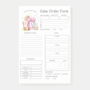 Custom  Bakery Cake Order Form Post-it Notes