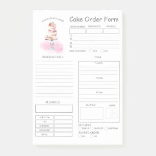Custom  Bakery Cake Order Form Post-it Notes