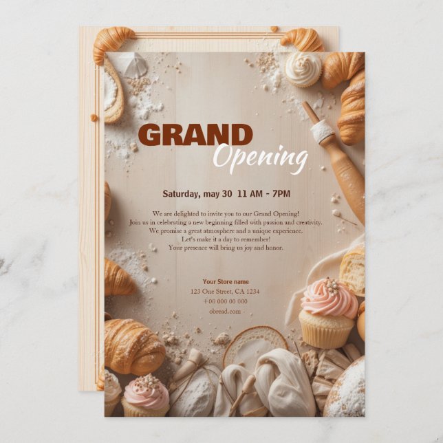 Custom Bakery Grand Opening Invitation (Front/Back)