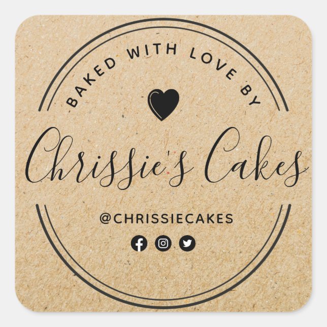 custom bakery kraft lettering square sticker (Front)