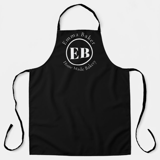 Custom Bakery Monogram Black Apron (Front)