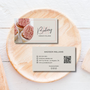 Custom Bakery Monogram Logo QR Pastry Chef Business Card