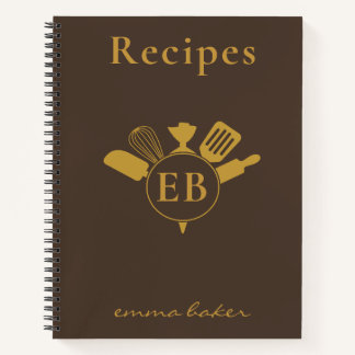 Custom Bakery Monogram Recipe Book Notebook