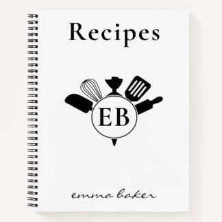Custom Bakery Monogram Recipe Journal Notebook