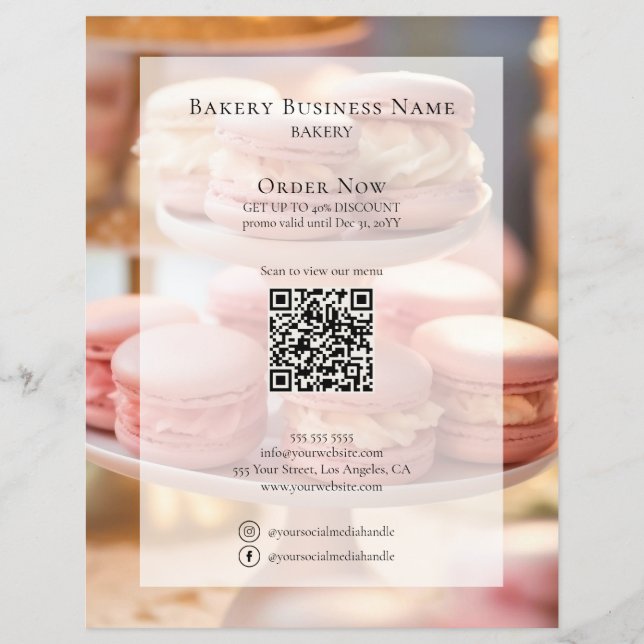 Custom Bakery Photo Social Media QR Code Flyer (Front)