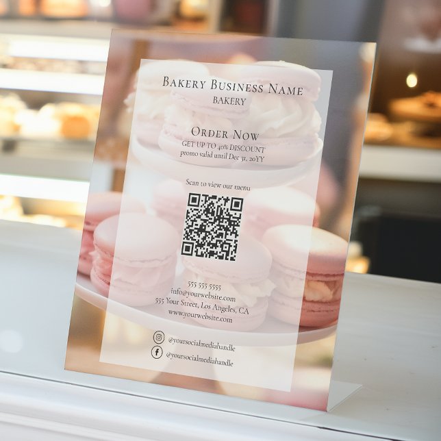 Custom Bakery Photo Social Media QR Menu Pedestal Sign (Create your own Bakery Sign)