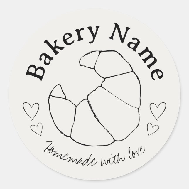 Custom Bakery Stickers | Croissant & Hearts  (Front)