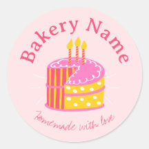 Custom Bakery Stickers | Pink Cake with Candles
