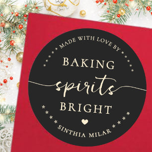 Custom Balck Baking Spirits Bright Holiday baking Classic Round Sticker