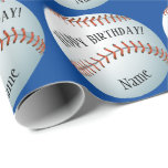 Custom Baller Baseball Name Happy Birthday Wrapping Paper<br><div class="desc">Custom sports themed wrapping paper,  other colours and sports are available.</div>