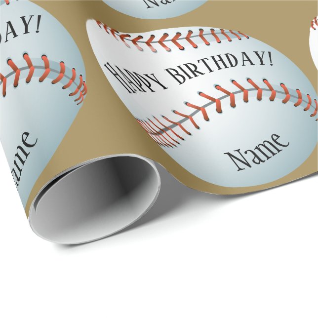 Custom Baller Baseball Name Happy Birthday Wrapping Paper (Roll Corner)