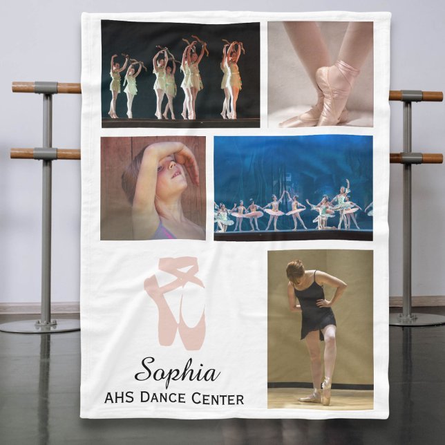 Custom Ballet 5 Photo Collage Dancer's Name Fleece Blanket (Creator Uploaded)