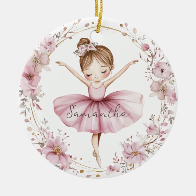 Custom Ballet Dancer Ceramic Ornament (Front)
