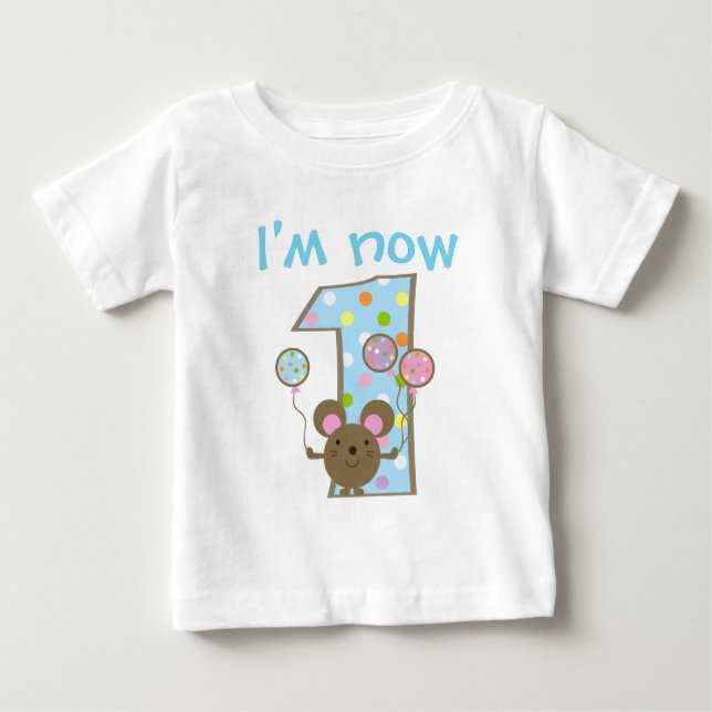 Custom Balloon Mouse Blue 1st Birthday T-Shirt (Front)