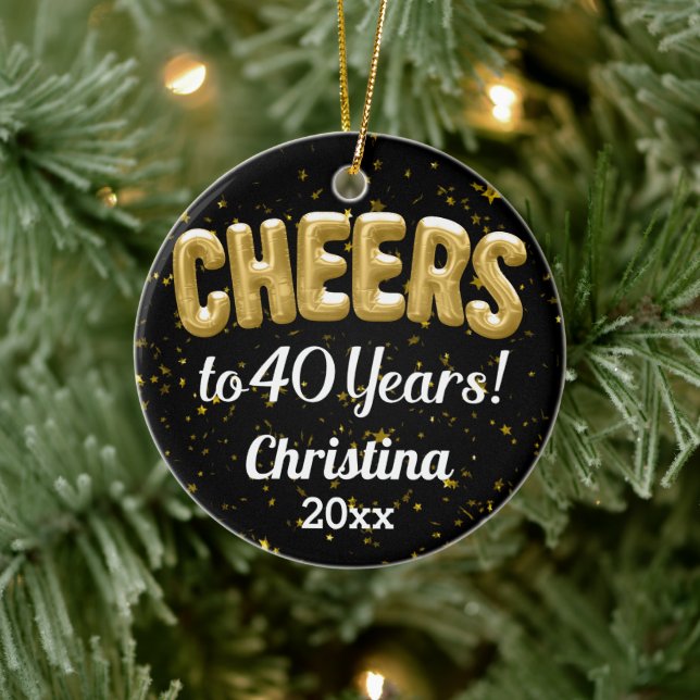 Custom Balloons Cheers to 40 Years 40th Birthday Ceramic Ornament (Tree)