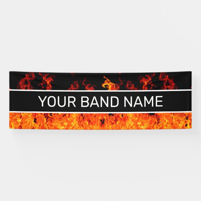 Custom Band Merch Flames Rock & Roll Gig Show Banner (Horizontal)