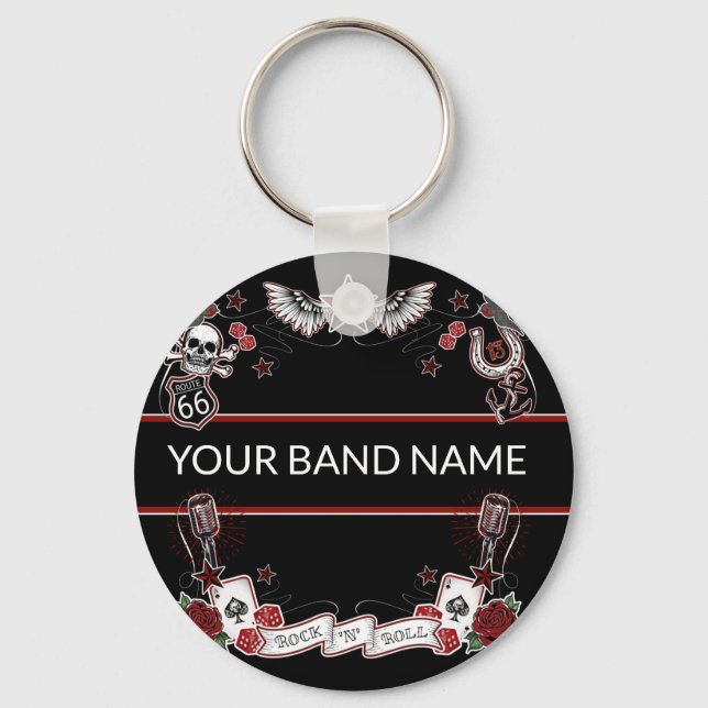 Custom Band Merch Rockabilly Rock & Roll Music Key Ring (Front)