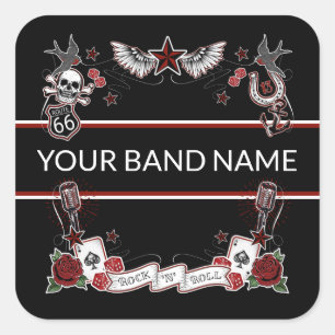 Custom Band Merch Rockabilly Tattoo Rock Music Square Sticker