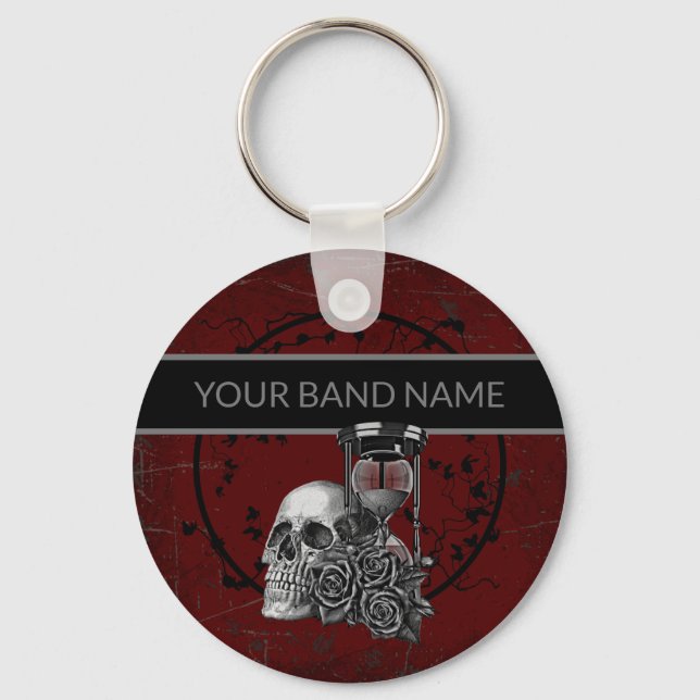Custom Band Merch Skull Rose Rock Gothic Music Key Ring (Front)
