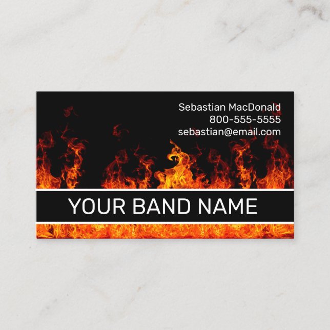 Custom Band Name Flames Rock & Roll Musician Music Business Card (Front)