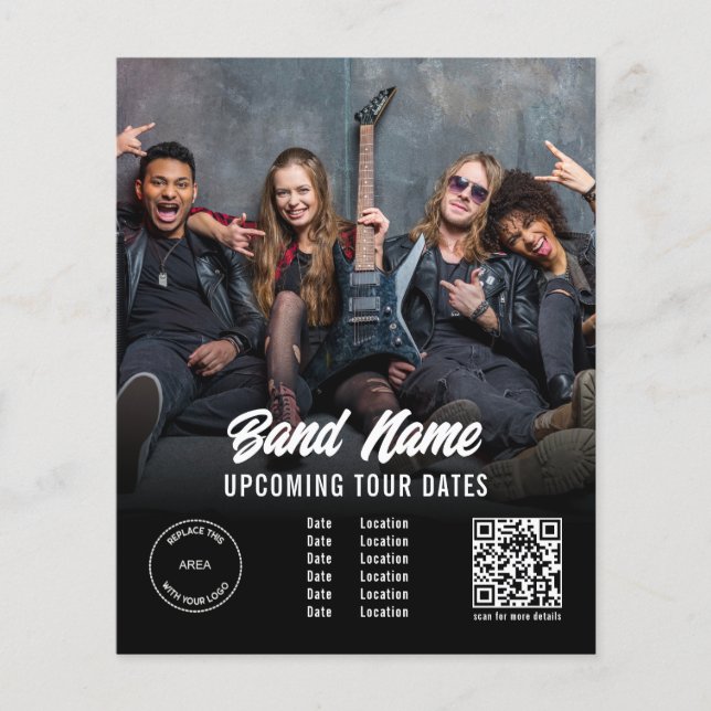 Custom Band Photo Logo QR Gigs Tour Dates Black Flyer (Front)
