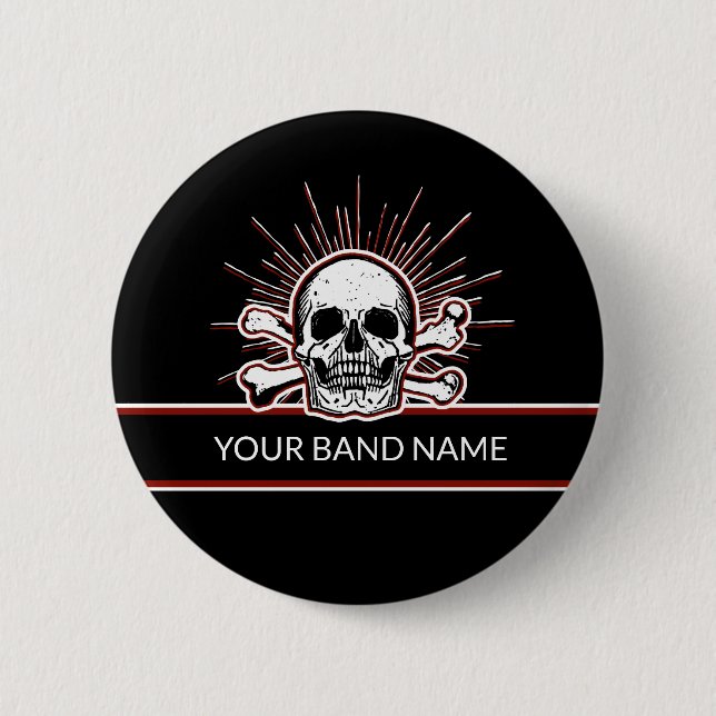 Custom Band Pin Skull Bones Rock Punk Music Button (Front)