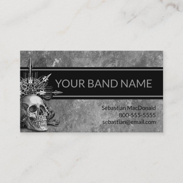 Custom Band Skull Rock Musician Heavy Metal Music Business Card (Front)