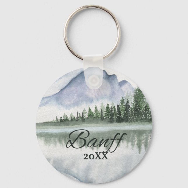 Custom Banff Mountain Lake Trees Key Ring (Front)