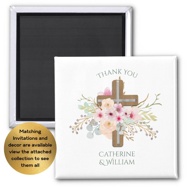 Custom Baptism Communion Confirmation Floral Cross Magnet (Creator Uploaded)