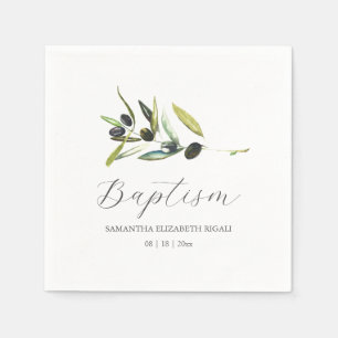Custom Baptism Napkins Simple Olive Branch