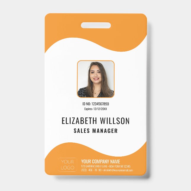 Custom Bar Code, Logo, Name, Photo Employee ID Badge (Front)