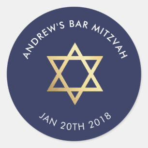 CUSTOM Bar Mitzvah for jewish star navy + gold Classic Round Sticker