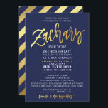 CUSTOM Bar Mitzvah Invite for Zachary navy   gold<br><div class="desc">*** NOTE - THE SHINY GOLD FOIL EFFECT IS A PRINTED PICTURE *** - - - - - - - - - - - - - - - - - - - - - CONTACT ME for custom "faux gold foil effect type" this is a specially created graphic Love the...</div>