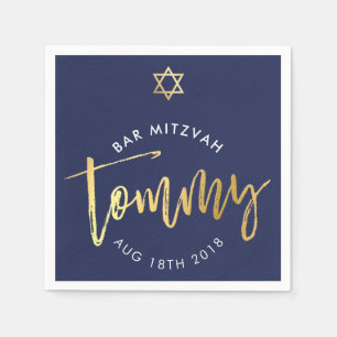 CUSTOM Bar Mitzvah lunch for Tommy navy + gold Napkin