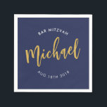 CUSTOM Bar Mitzvah lunch navy gold calligraphy Napkin<br><div class="desc">by kat massard >>> WWW.SIMPLYSWEETPAPERIE.COM <<<</div>