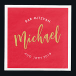 CUSTOM Bar Mitzvah lunch red gold calligraphy Napkin<br><div class="desc">by kat massard >>> WWW.SIMPLYSWEETPAPERIE.COM <<<</div>