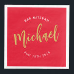 CUSTOM Bar Mitzvah lunch red gold calligraphy Napkin<br><div class="desc">by kat massard >>> WWW.SIMPLYSWEETPAPERIE.COM <<<</div>