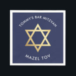 CUSTOM Bar Mitzvah mazel tov star navy   gold Napkin<br><div class="desc">by kat massard >>> WWW.SIMPLYSWEETPAPERIE.COM <<<</div>
