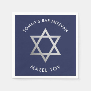 CUSTOM Bar Mitzvah mazel tov star navy + silver Napkin
