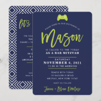 CUSTOM Bar Mitzvah modern gaming navy + lime MASON
