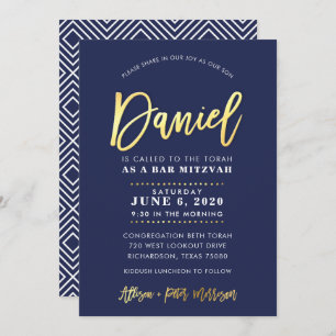 CUSTOM Bar Mitzvah modern navy + gold name DANIEL  Invitation