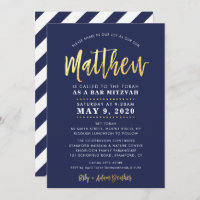 CUSTOM Bar Mitzvah modern navy + gold name MATTHEW