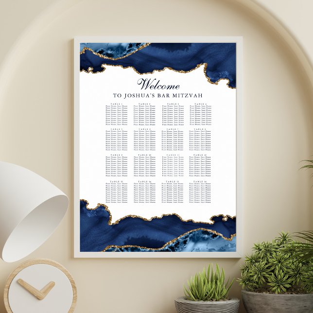 Custom Bar Mitzvah Navy Blue Gold Seating Chart (Creator Uploaded)