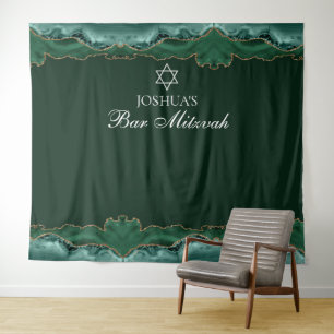 Custom Bar Mitzvah Party Green Gold Photo Booth Tapestry