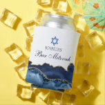Custom Bar Mitzvah Party Navy Blue Gold Agate  Can Cooler<br><div class="desc">Elegant navy blue and gold agate decorates the side of this modern Bar Mitzvah party can cooler. Your son's name is written in beautiful formal script under the Star of David. Perfect for a chic,  stylish Jewish family celebrating their boy being called to the Torah.</div>
