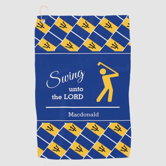 Custom BARBADOS Christian Swing Unto The Lord Golf Towel (Front)